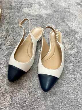Like NEW! Talbots Two-Tone Pointed Slingback Flats - Cream & Blue